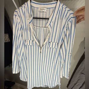 Blue and White Striped Zipped Women's Top